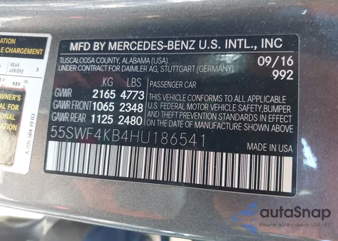 2017 Mercedes-Benz C 300 4Matic from USA, damaged, VIN 55SWF4KB4HU186541